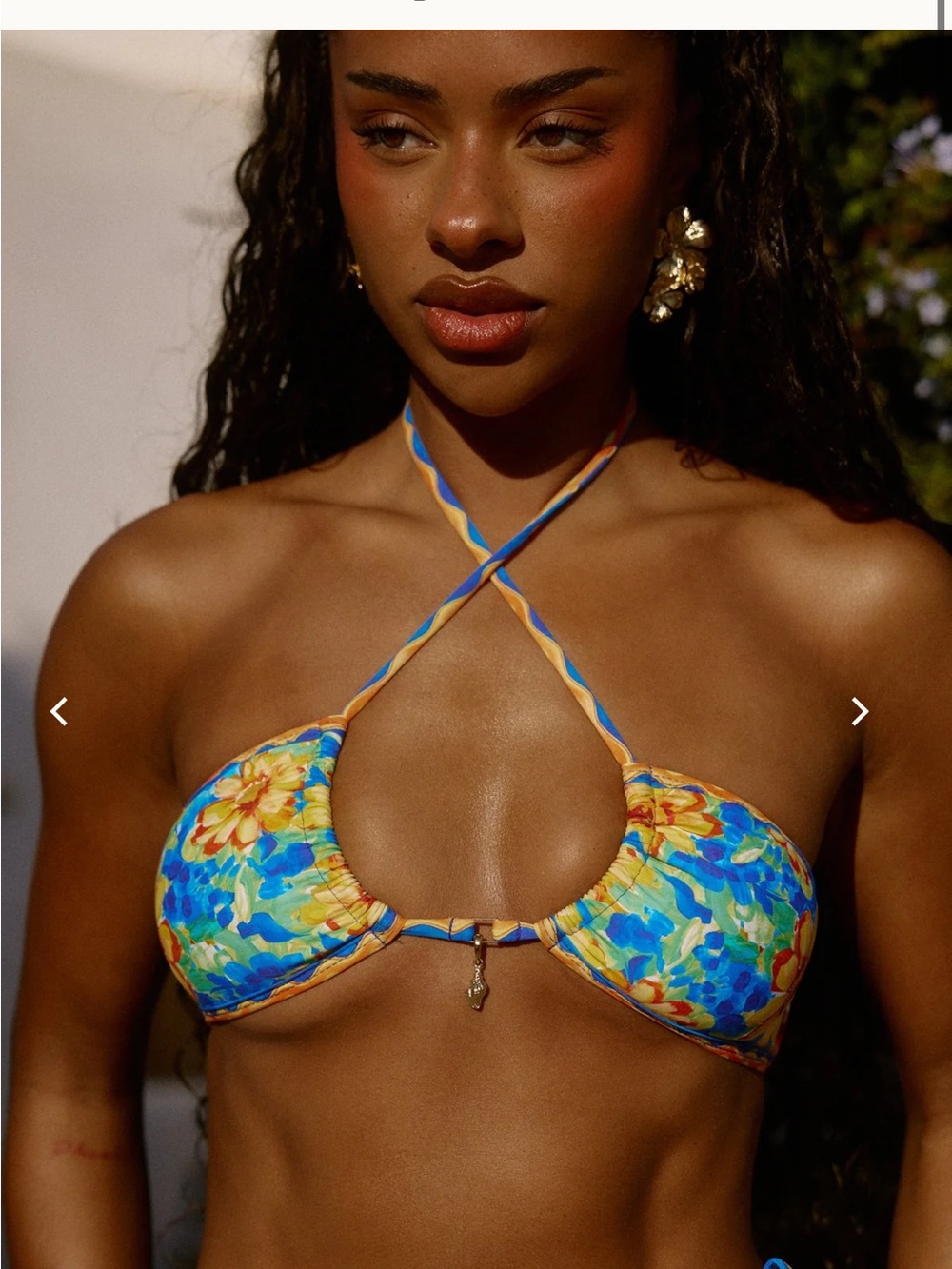 Twist Halter Floral Bikini Top in Blue and Yellow from Bydee